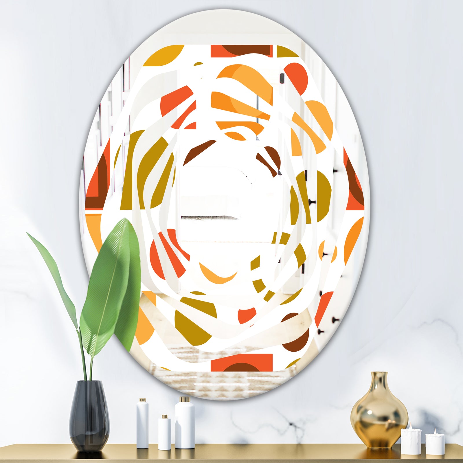 Abstract Retro Geometric I - Modern Round or Oval Wall Mirror - Whirl