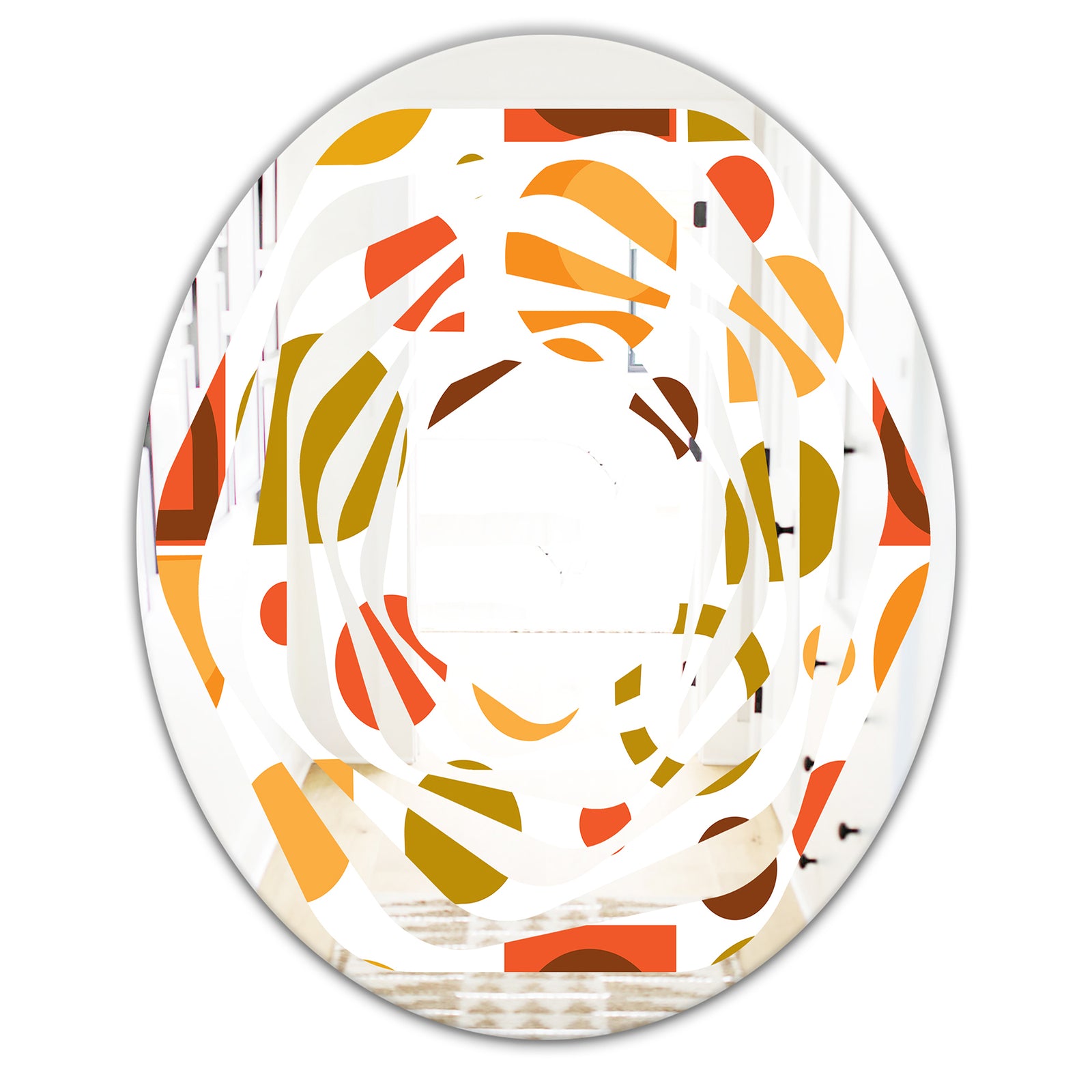 Abstract Retro Geometric I - Modern Round or Oval Wall Mirror - Whirl
