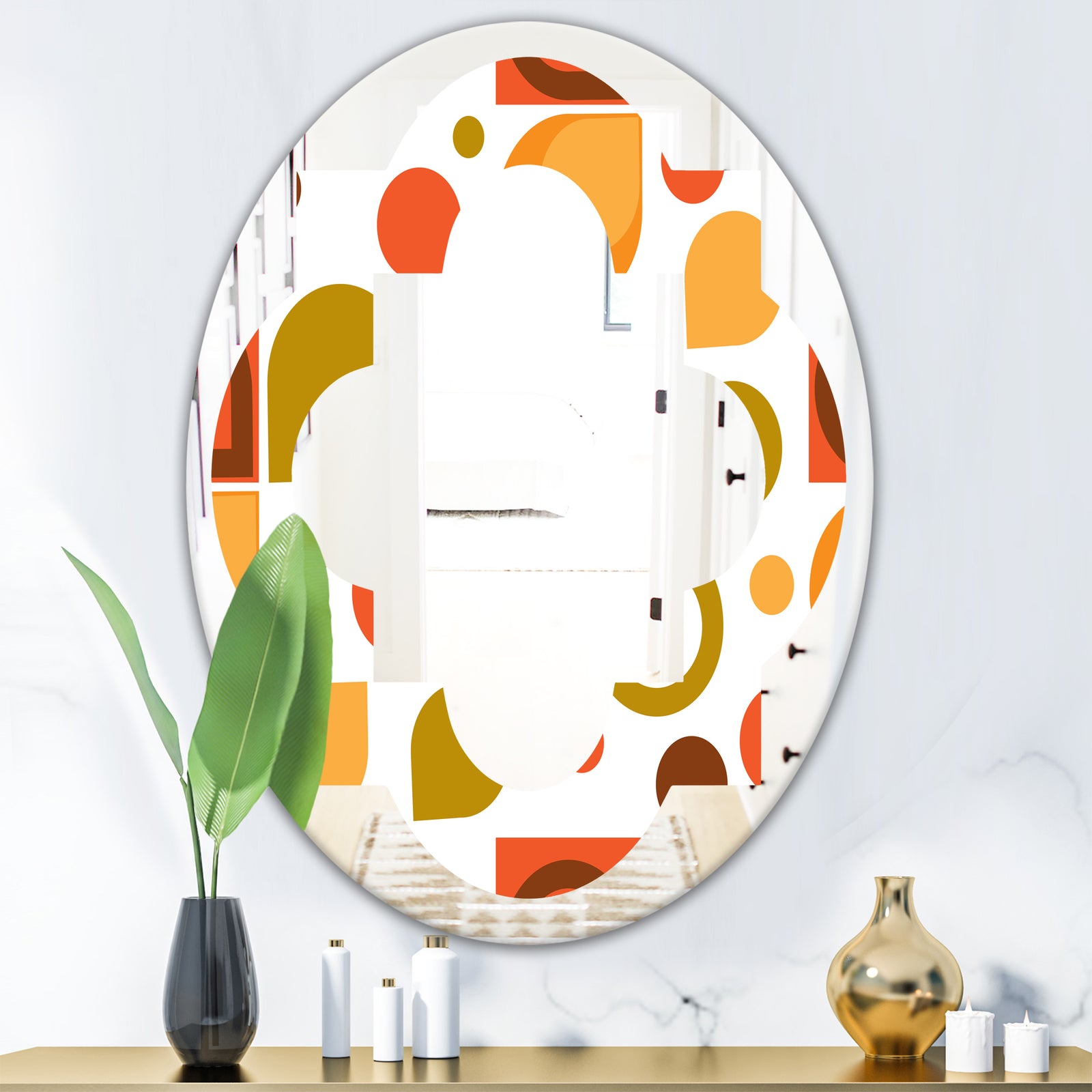 Abstract Retro Geometric I - Modern Round or Oval Wall Mirror - Quatrefoil