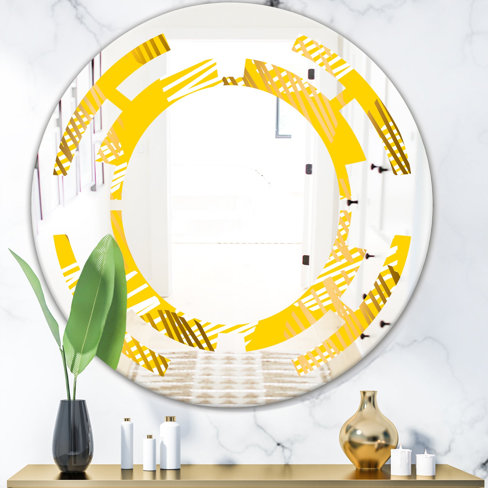Abstract Retro Geometric IV - Modern Round or Oval Wall Mirror - Space