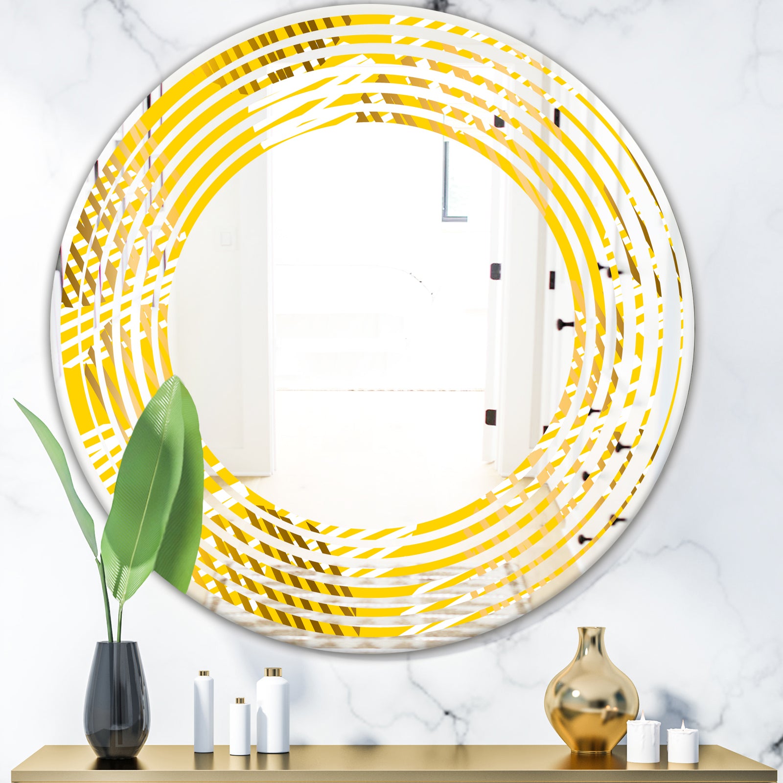 Abstract Retro Geometric IV - Modern Round or Oval Wall Mirror - Wave