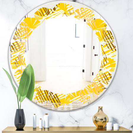 Abstract Retro Geometric IV - Modern Round or Oval Wall Mirror - Leaves