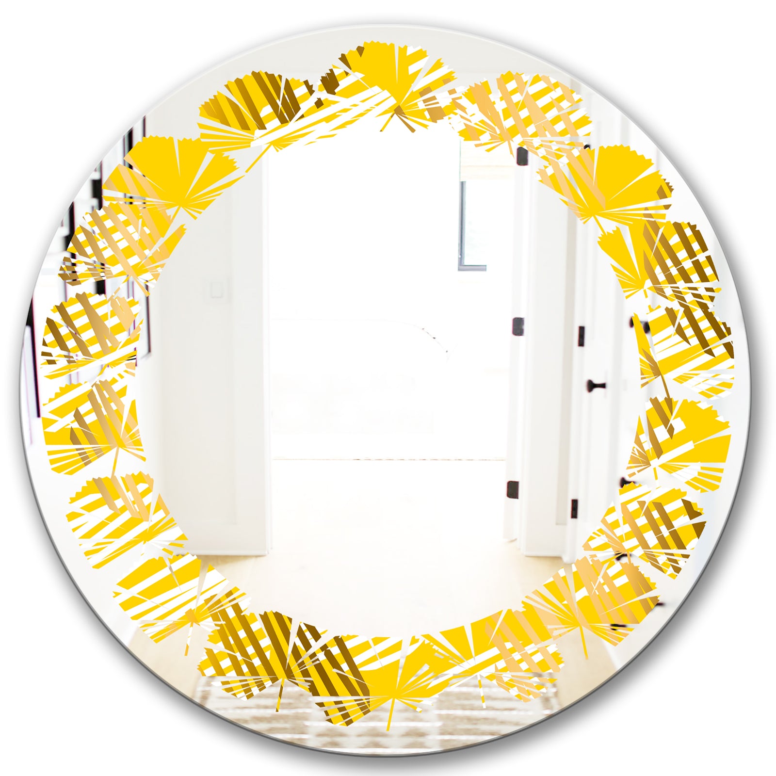 Abstract Retro Geometric IV - Modern Round or Oval Wall Mirror - Leaves