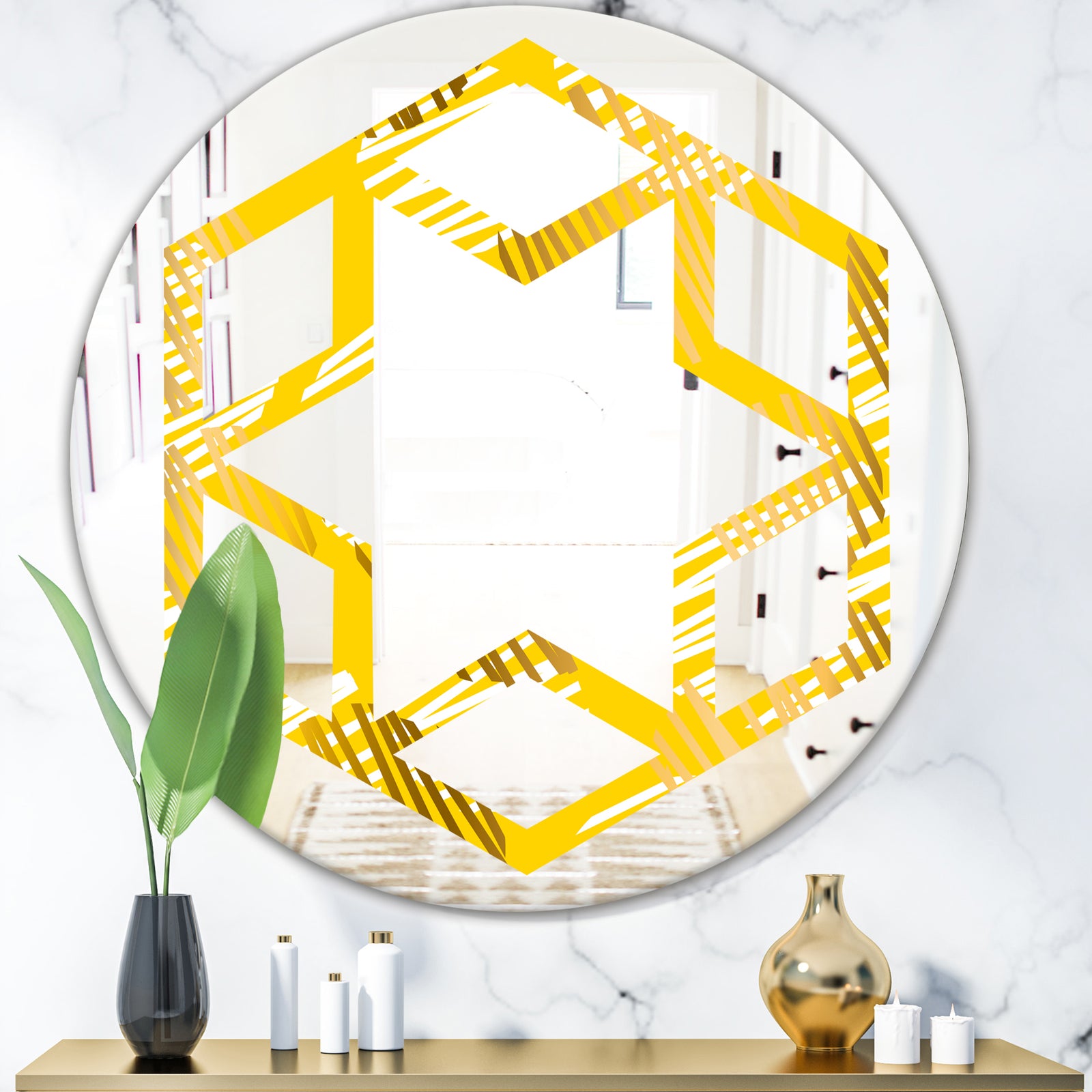 Abstract Retro Geometric IV - Modern Round or Oval Wall Mirror - Hexagon Star