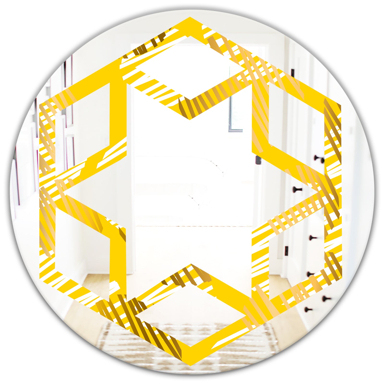 Abstract Retro Geometric IV - Modern Round or Oval Wall Mirror - Hexagon Star