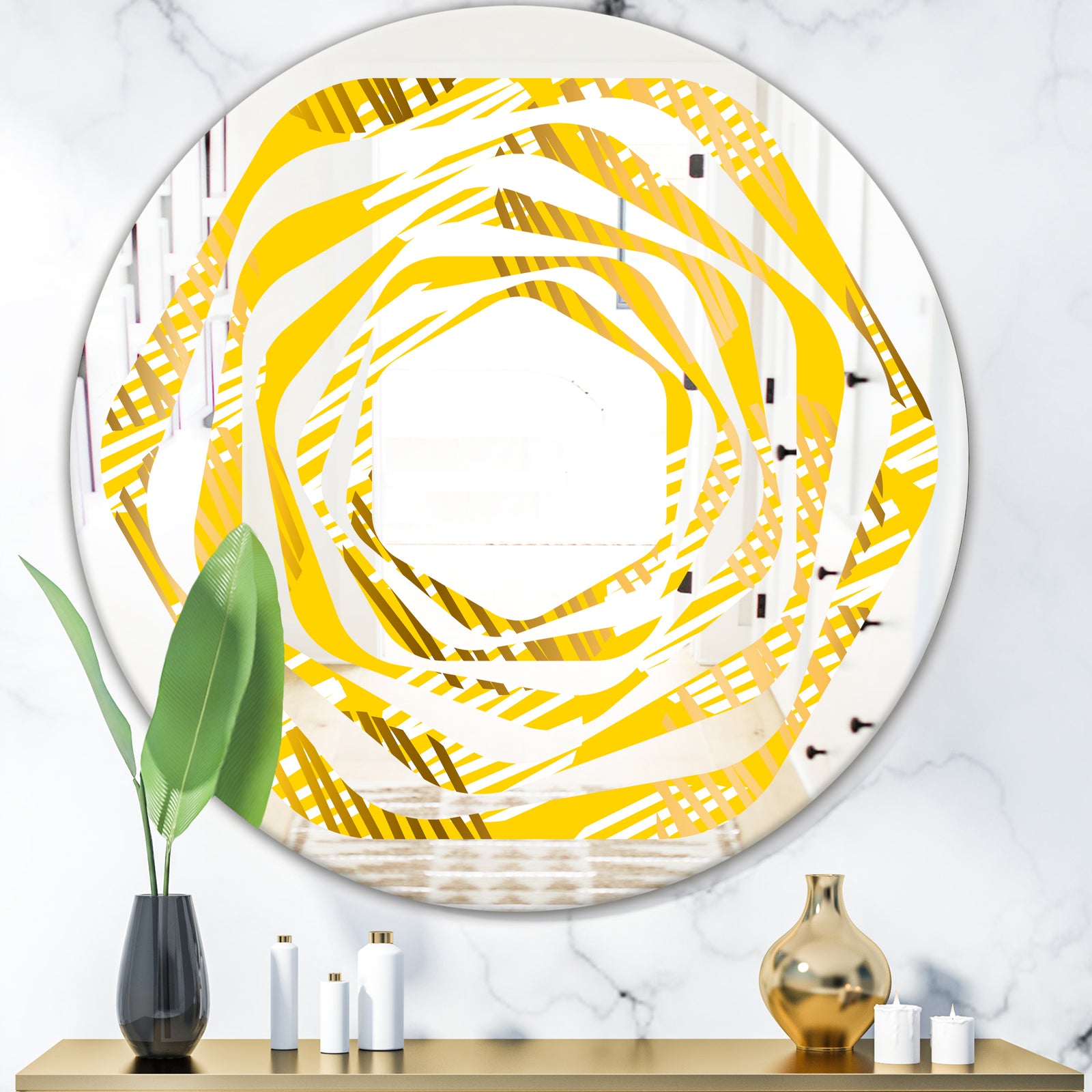 Abstract Retro Geometric IV - Modern Round or Oval Wall Mirror - Whirl