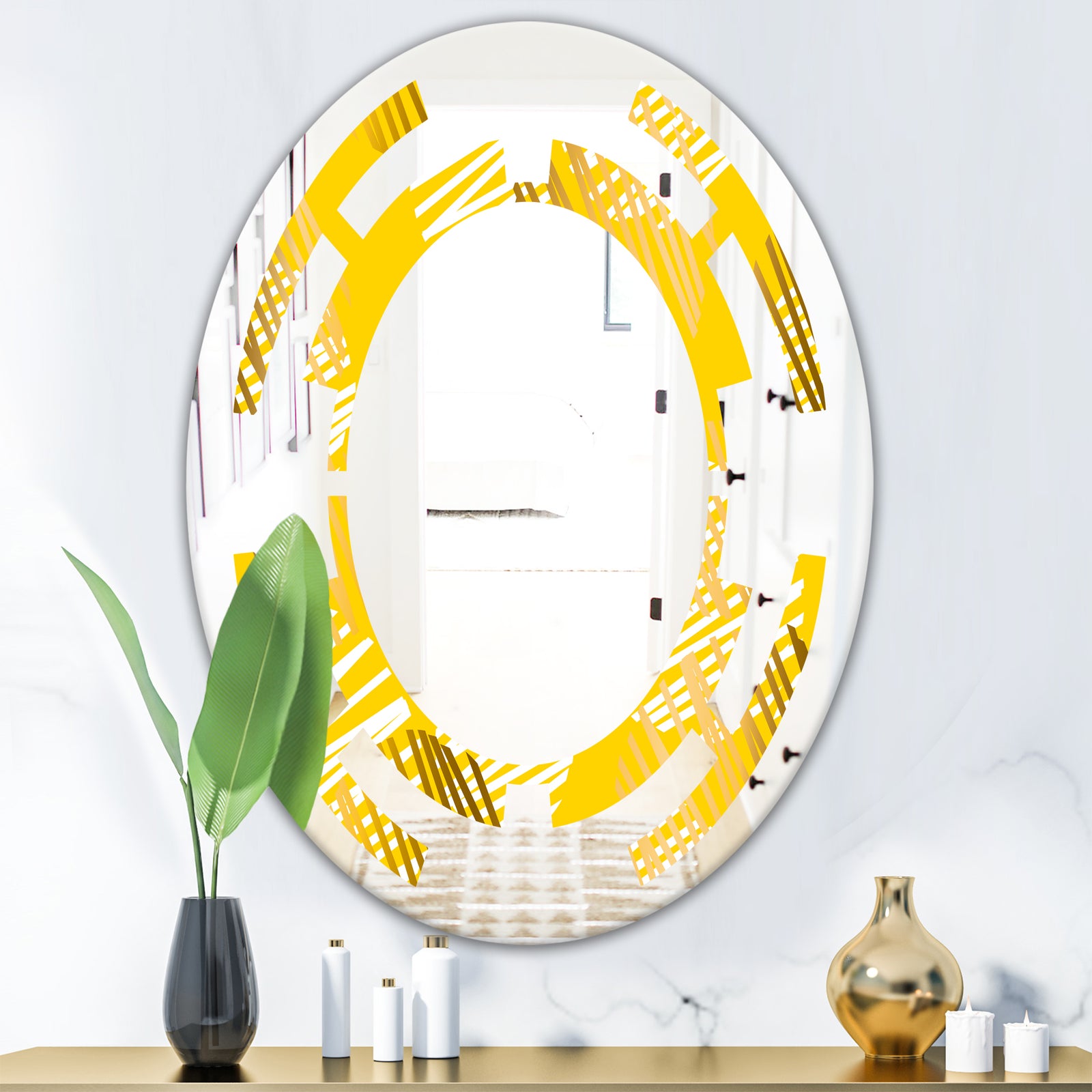 Abstract Retro Geometric IV - Modern Round or Oval Wall Mirror - Space