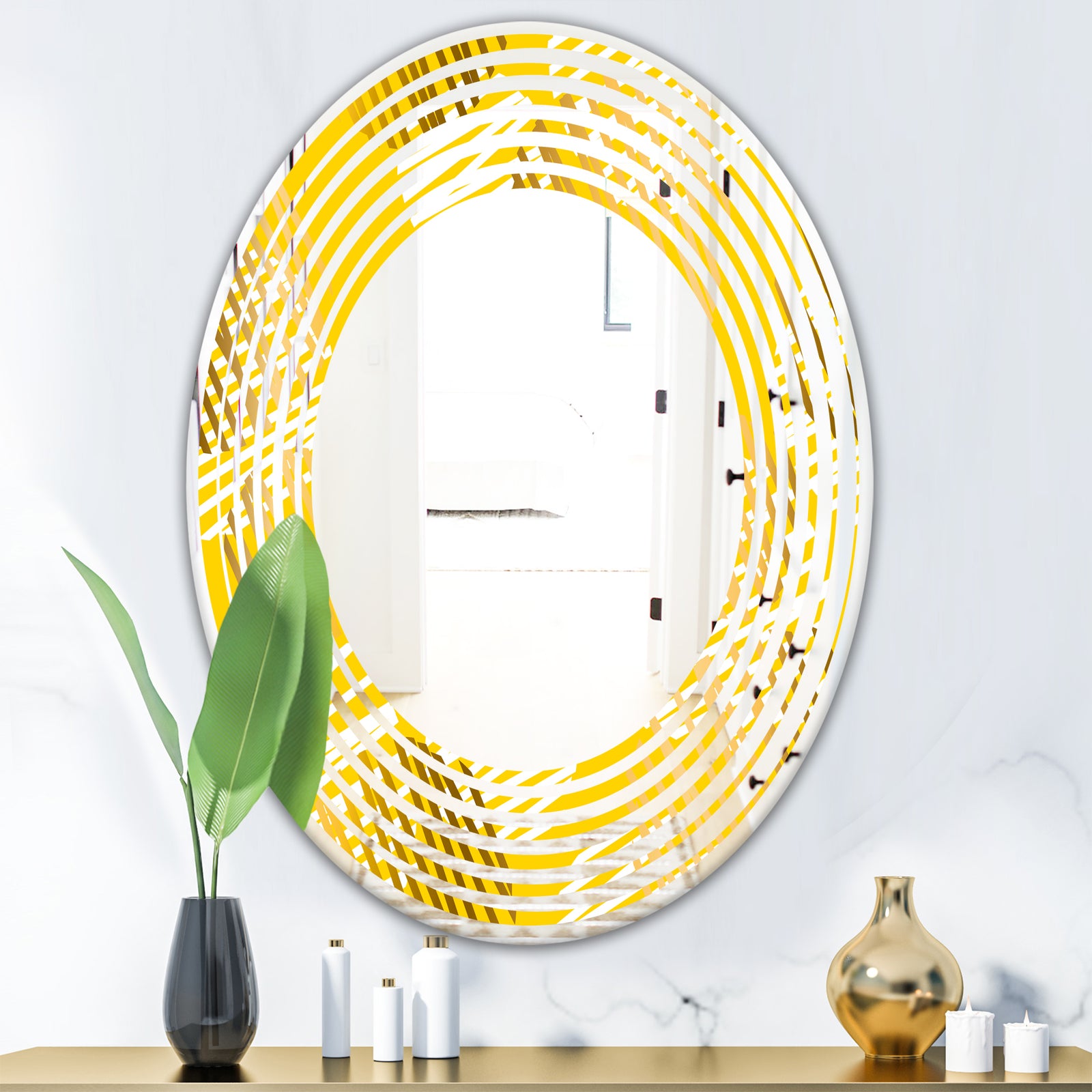 Abstract Retro Geometric IV - Modern Round or Oval Wall Mirror - Wave