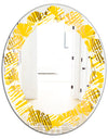 Abstract Retro Geometric IV - Modern Round or Oval Wall Mirror - Leaves