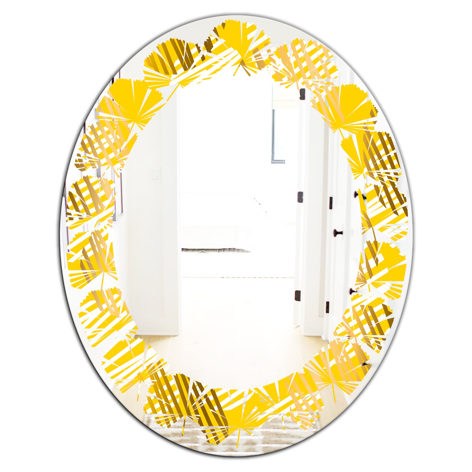 Abstract Retro Geometric IV - Modern Round or Oval Wall Mirror - Leaves