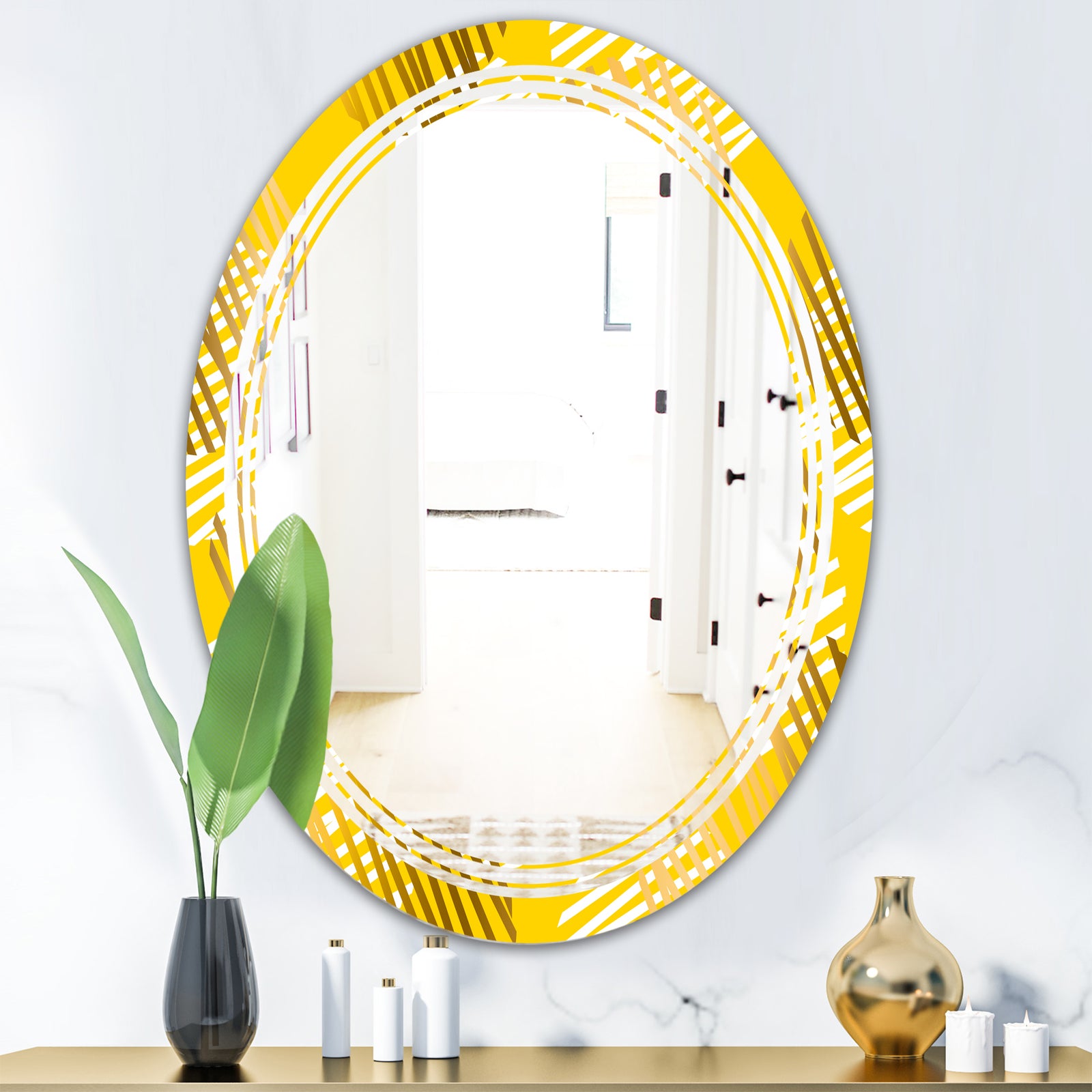 Abstract Retro Geometric IV - Modern Round or Oval Wall Mirror - Triple C