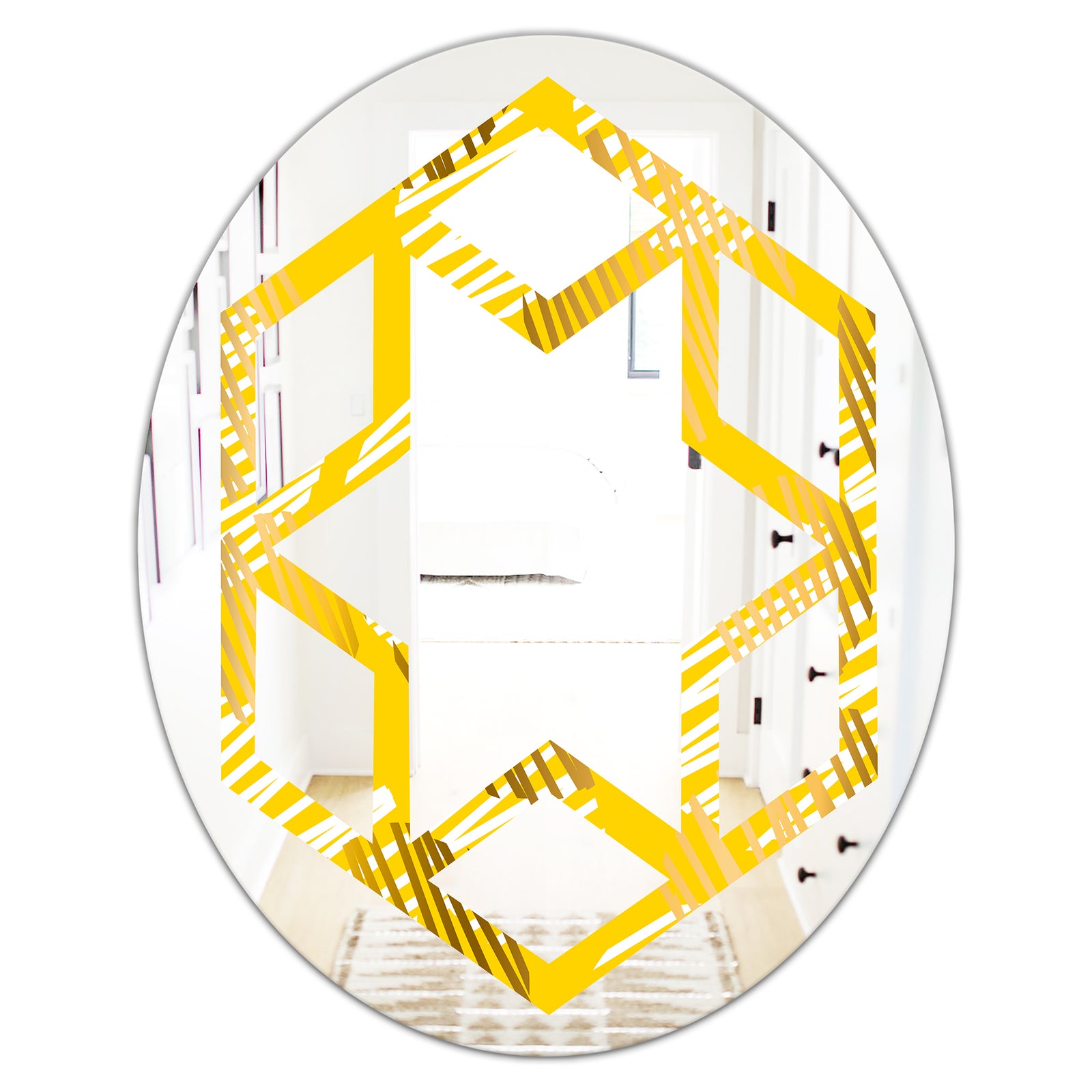 Abstract Retro Geometric IV - Modern Round or Oval Wall Mirror - Hexagon Star