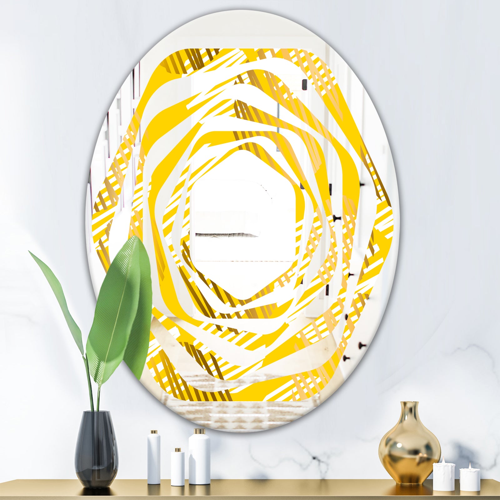 Abstract Retro Geometric IV - Modern Round or Oval Wall Mirror - Whirl