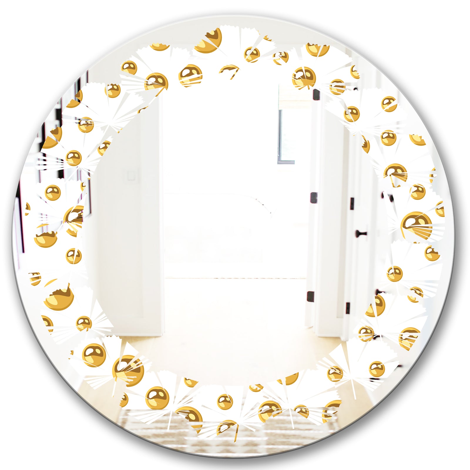 Golden Circular Pattern II - Modern Round or Oval Wall Mirror - Leaves