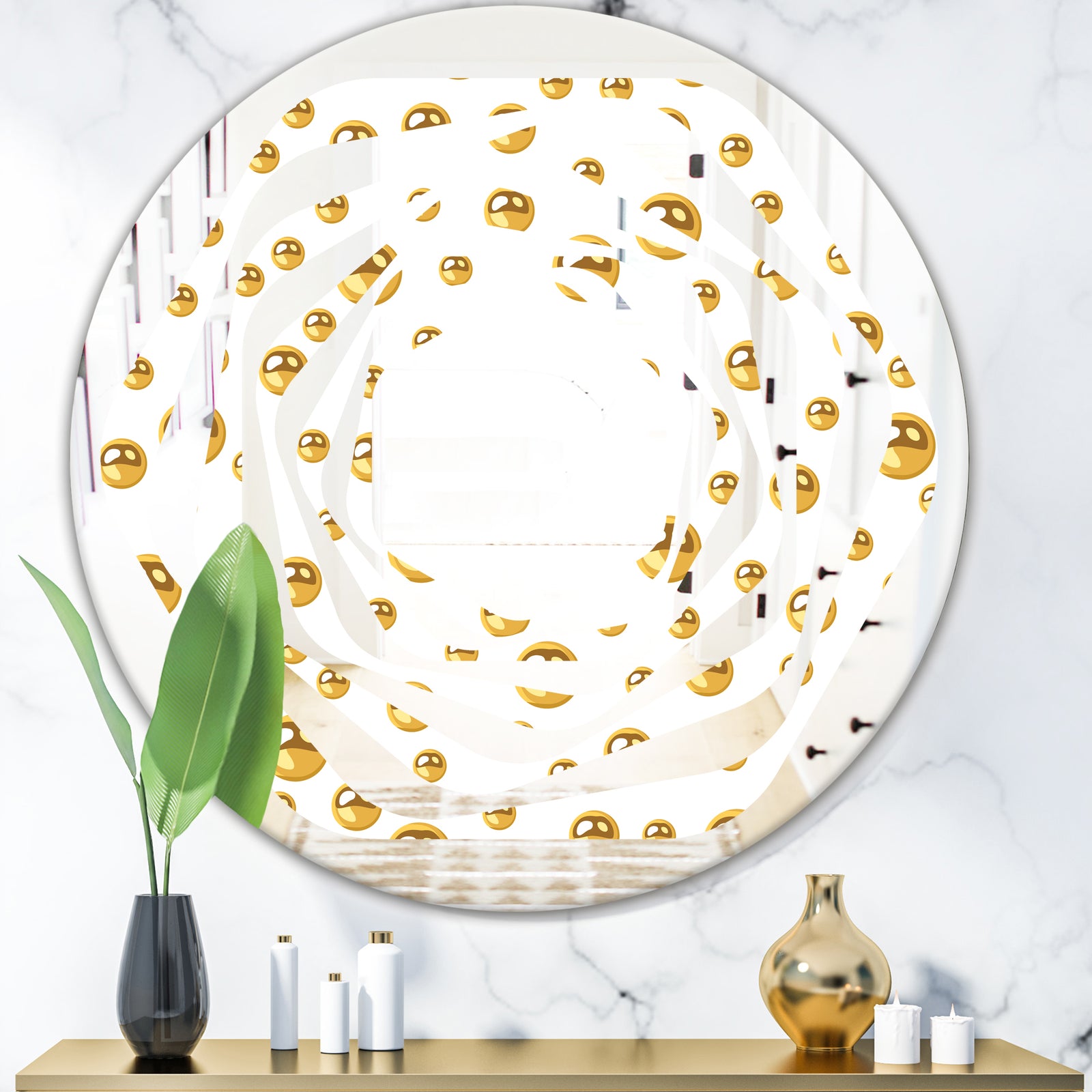 Golden Circular Pattern II - Modern Round or Oval Wall Mirror - Whirl
