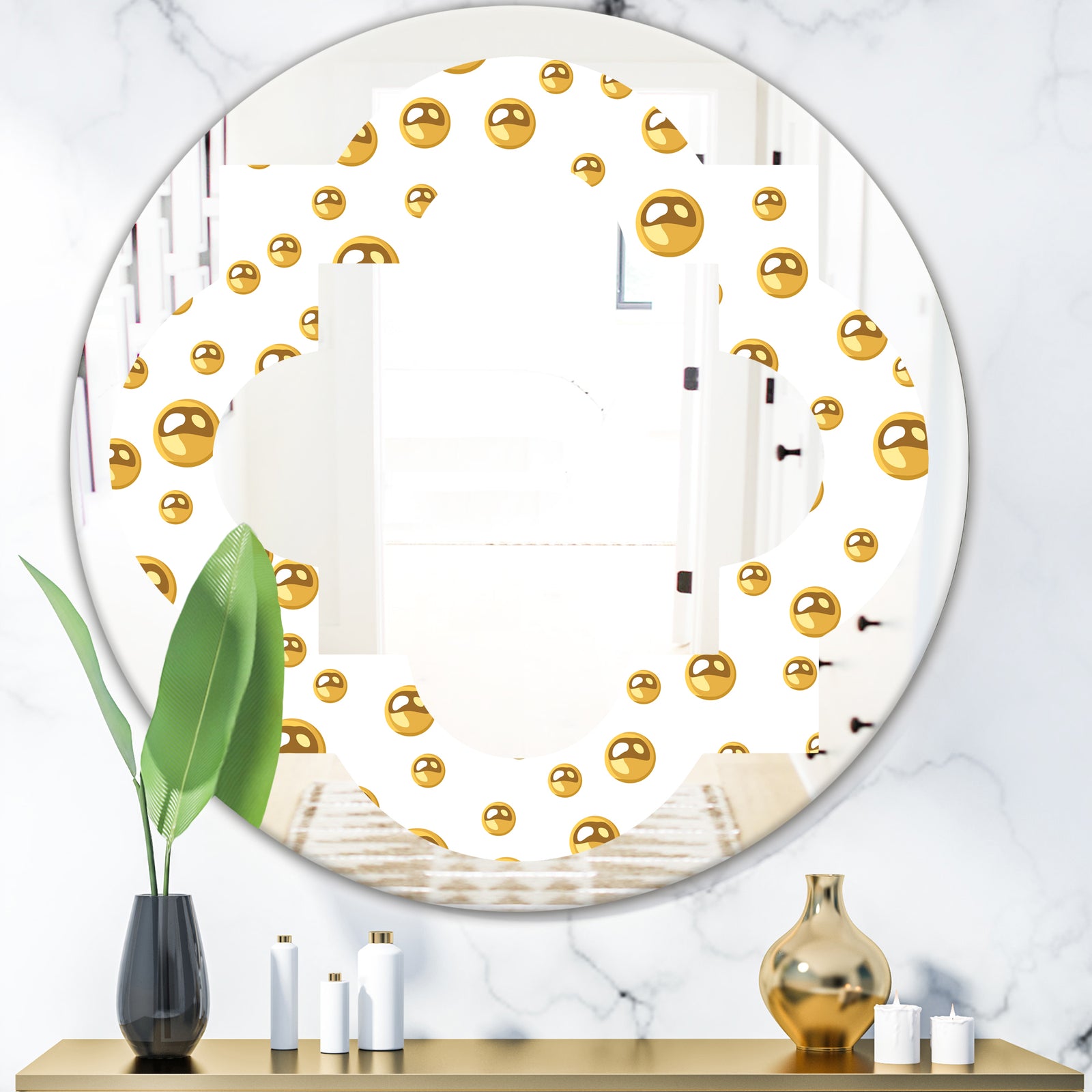 Golden Circular Pattern II - Modern Round or Oval Wall Mirror - Quatrefoil