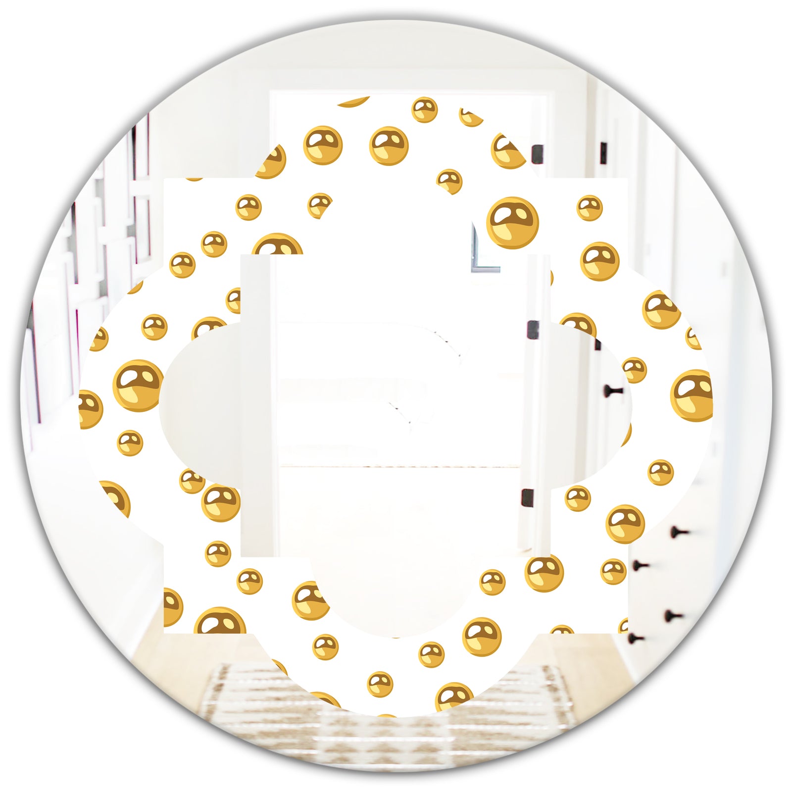 Golden Circular Pattern II - Modern Round or Oval Wall Mirror - Quatrefoil