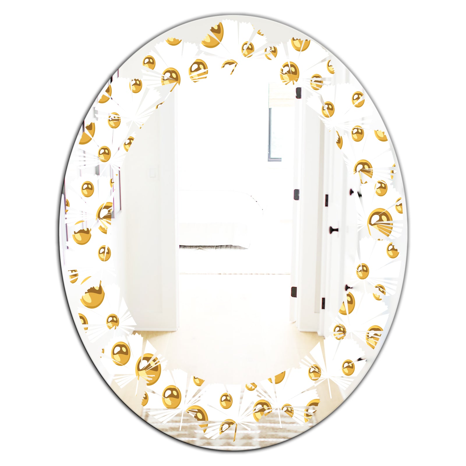 Golden Circular Pattern II - Modern Round or Oval Wall Mirror - Leaves