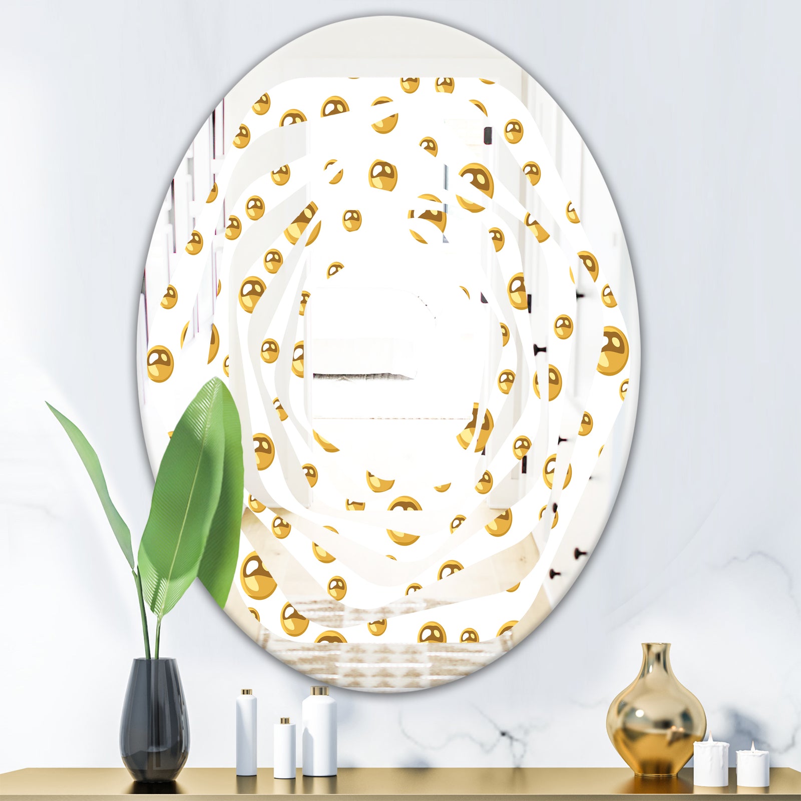 Golden Circular Pattern II - Modern Round or Oval Wall Mirror - Whirl