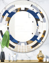 Retro Luxury Waves In Gold and Blue V - Modern Round or Oval Wall Mirror - Space
