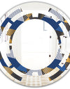 Retro Luxury Waves In Gold and Blue V - Modern Round or Oval Wall Mirror - Space