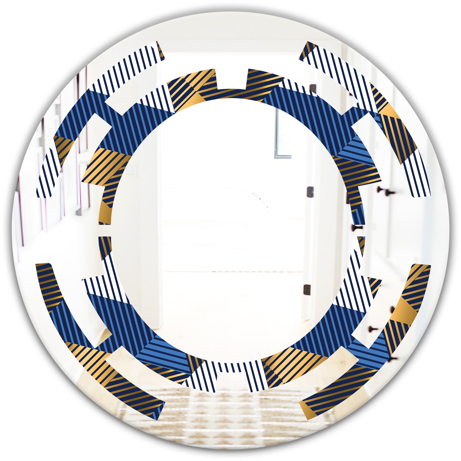 Retro Luxury Waves In Gold and Blue V - Modern Round or Oval Wall Mirror - Space
