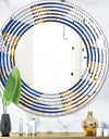 Retro Luxury Waves In Gold and Blue V - Modern Round or Oval Wall Mirror - Wave