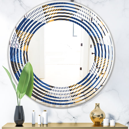 Retro Luxury Waves In Gold and Blue V - Modern Round or Oval Wall Mirror - Wave