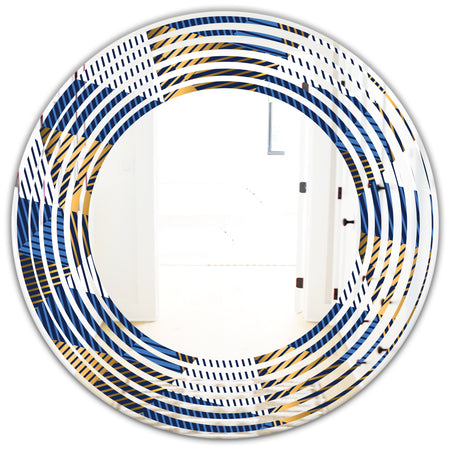Retro Luxury Waves In Gold and Blue V - Modern Round or Oval Wall Mirror - Wave