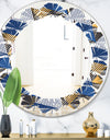 Retro Luxury Waves In Gold and Blue V - Modern Round or Oval Wall Mirror - Leaves