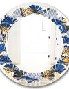 Retro Luxury Waves In Gold and Blue V - Modern Round or Oval Wall Mirror - Leaves