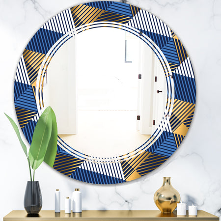 Retro Luxury Waves In Gold and Blue V - Modern Round or Oval Wall Mirror - Triple C