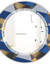 Retro Luxury Waves In Gold and Blue V - Modern Round or Oval Wall Mirror - Triple C
