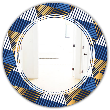 Retro Luxury Waves In Gold and Blue V - Modern Round or Oval Wall Mirror - Triple C