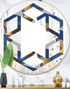 Retro Luxury Waves In Gold and Blue V - Modern Round or Oval Wall Mirror - Hexagon Star