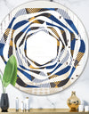 Retro Luxury Waves In Gold and Blue V - Modern Round or Oval Wall Mirror - Whirl