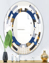 Retro Luxury Waves In Gold and Blue V - Modern Round or Oval Wall Mirror - Space