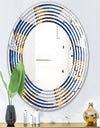 Retro Luxury Waves In Gold and Blue V - Modern Round or Oval Wall Mirror - Wave