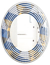 Retro Luxury Waves In Gold and Blue V - Modern Round or Oval Wall Mirror - Wave
