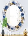 Retro Luxury Waves In Gold and Blue V - Modern Round or Oval Wall Mirror - Leaves