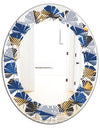 Retro Luxury Waves In Gold and Blue V - Modern Round or Oval Wall Mirror - Leaves