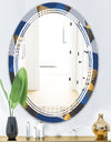 Retro Luxury Waves In Gold and Blue V - Modern Round or Oval Wall Mirror - Triple C