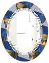 Retro Luxury Waves In Gold and Blue V - Modern Round or Oval Wall Mirror - Triple C