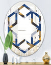 Retro Luxury Waves In Gold and Blue V - Modern Round or Oval Wall Mirror - Hexagon Star