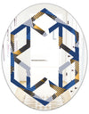 Retro Luxury Waves In Gold and Blue V - Modern Round or Oval Wall Mirror - Hexagon Star