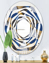Retro Luxury Waves In Gold and Blue V - Modern Round or Oval Wall Mirror - Whirl
