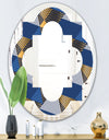 Retro Luxury Waves In Gold and Blue V - Modern Round or Oval Wall Mirror - Quatrefoil