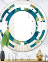 Retro Luxury Waves In Gold and Blue VII - Modern Round or Oval Wall Mirror - Space