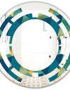 Retro Luxury Waves In Gold and Blue VII - Modern Round or Oval Wall Mirror - Space