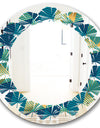 Retro Luxury Waves In Gold and Blue VII - Modern Round or Oval Wall Mirror - Leaves
